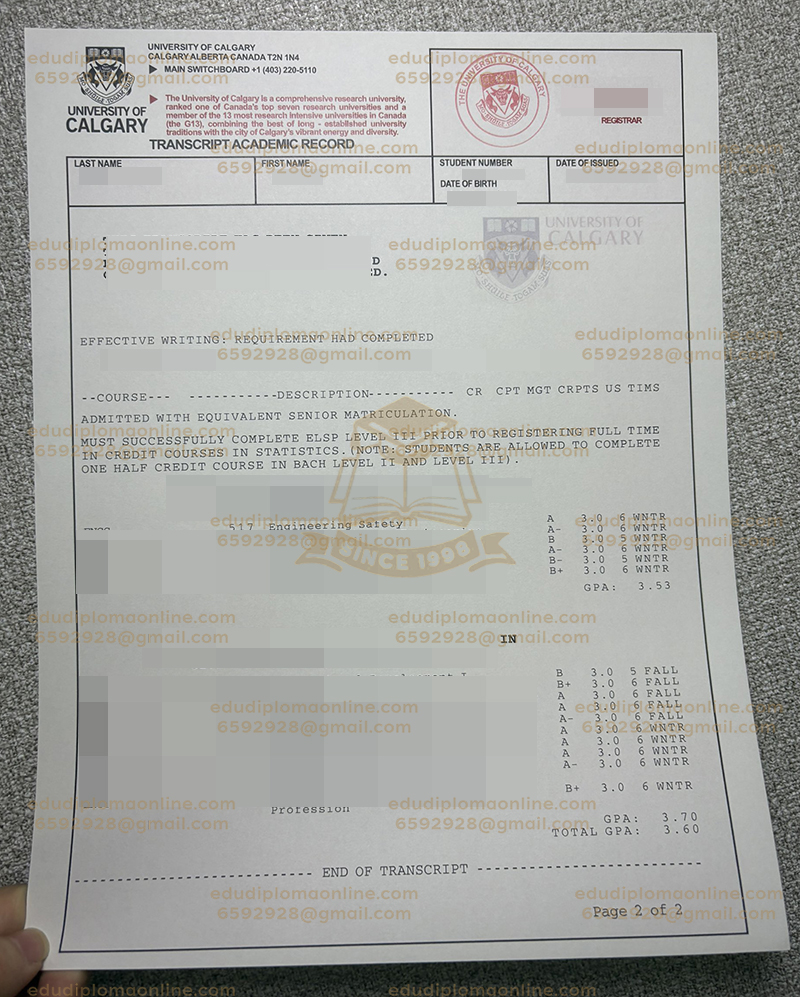 University of Calgary Transcript