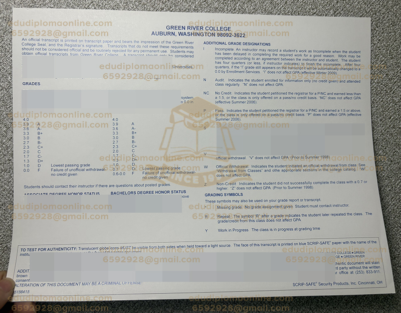 Green River College Transcript Back