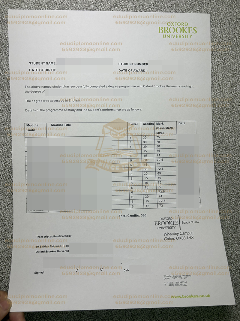 Oxford Brooks University Transcript