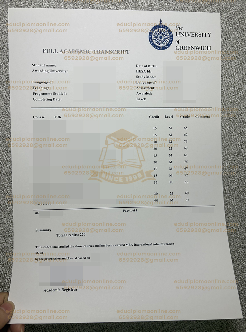 University of Greenwich Transcript