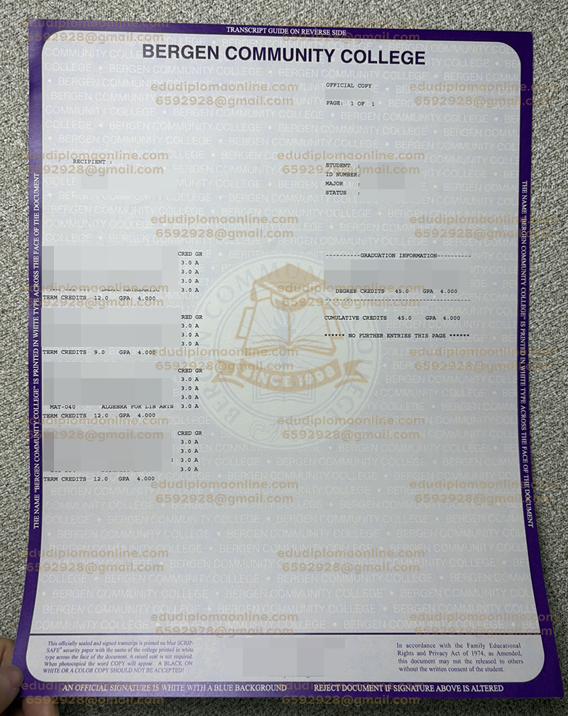 Bergen Community College Transcript